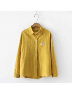 Blouses & Shirts 2019 NEW Striped Shirt Office Lady Wear Button Up Turn Down Collar Cotton Blouse Weather Embroidery Feminina...