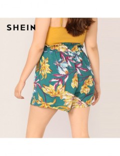 Shorts Plus Size Green Paperbag Waist Belted Floral Belted Shorts 2019 Women Summer Beach Boho Wide Leg Loose Vacation Shorts...