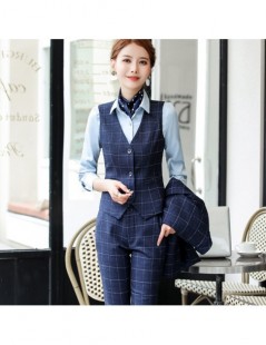 Skirt Suits New Style blue plaid women suits Skirt And Tops Vest Uniform Formal ladies waistcoat suits office clothes Wear Fo...