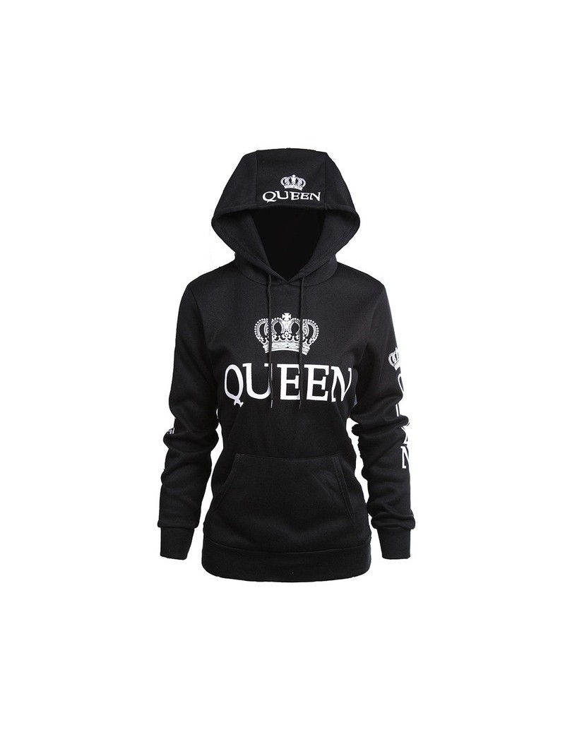 QUEEN KING Print Hooded Long Sleeve Couple Top Fashion New Style Letter Women T-Shirt Casual Long Sleeve Shirt Women - as pi...