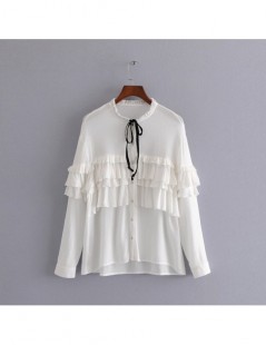 Blouses & Shirts CS183 New Arrival Multilayer Ruffles Deco Bow Knot Long Sleeve White Blouse Fairy Lady Sweet Shirts Tops - a...
