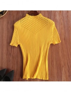 Spring Summer Women Solid Sweaters Big Oversized Cashmere Wool Hollow Short Sleeve Turtleneck Pullovers Slim Jumper Knitted ...