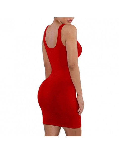 Dresses Wholesale Plus Size Sexy Women Solid Color Deep U Neck Sleeveless Bodycon Mini Night Dress - Red - 484120299924-4 $10.99