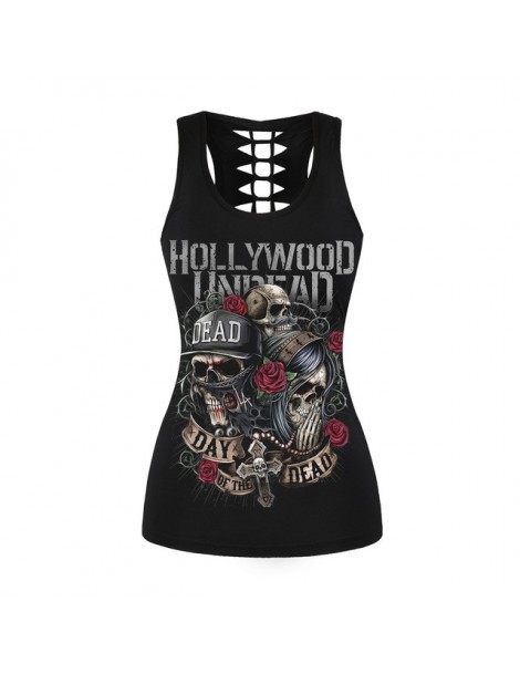 Tank Tops 2019 Summer Top HOLLYWOOD UNDEAD Skulls Rose Printing Punk Style Tank Tops Women Clothes Hip Hop Black Tops Sexy Ve...