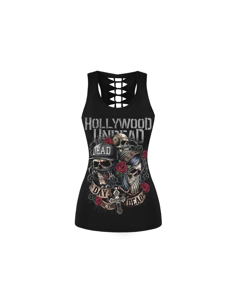 2019 Summer Top HOLLYWOOD UNDEAD Skulls Rose Printing Punk Style Tank Tops Women Clothes Hip Hop Black Tops Sexy Vest - BAE0...