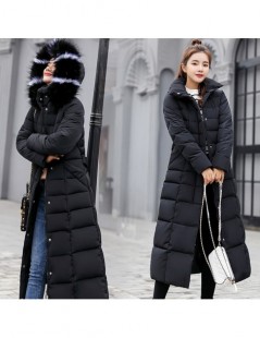 Parkas Hit Color Big Fur Collar Jacket Winter Woman 2019 New Fashion Large Size Hooded Long Cotton Padded Coat Winter Jacket ...