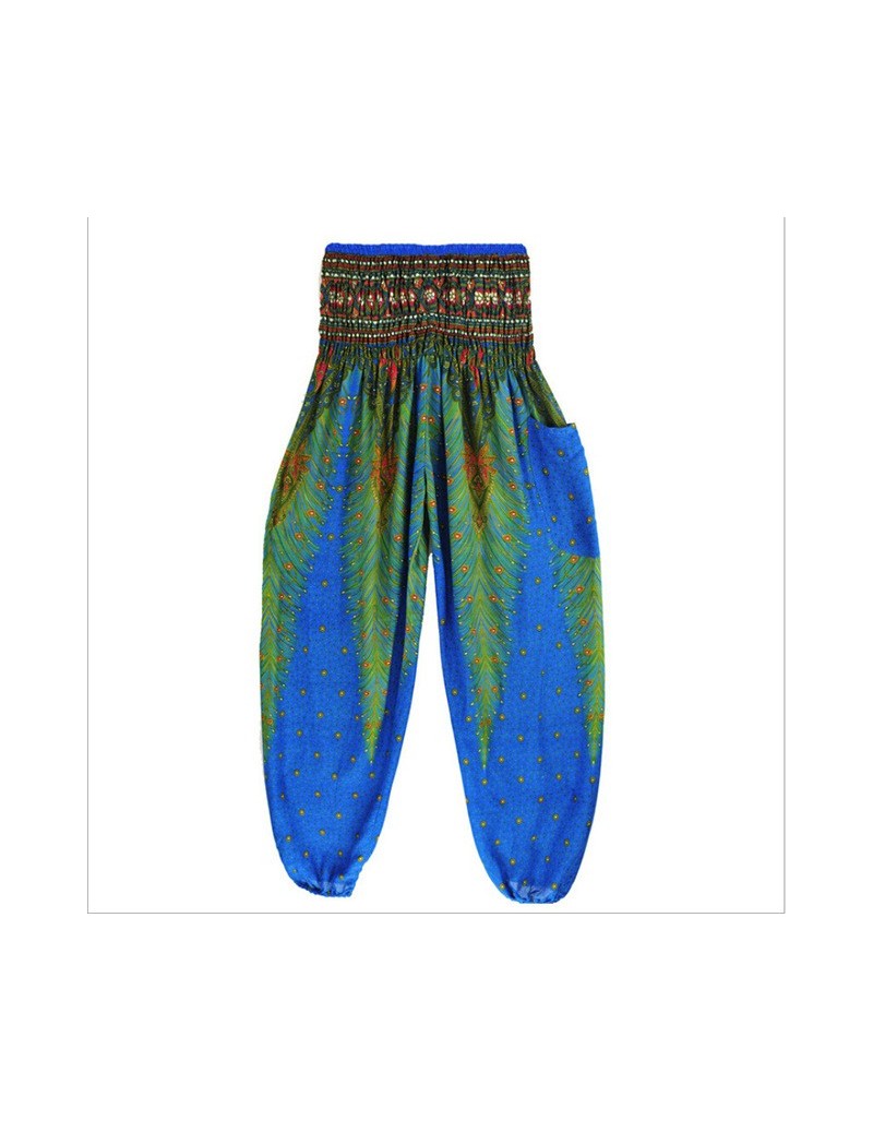 Women Thai Pants High Waist Color Floral Print Dot Baggy Harem Trousers Martial Drawstring Hippy 2018 New - Blue - 4S3050667...