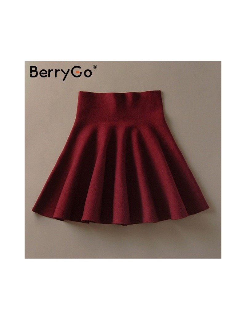 Skirts Draped pleated knitted mini skirts Women winter elegant short skirt High waist skirts female 2018 - Burgendy - 4O30644...