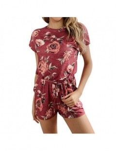Rompers Summer Short Sleeve Overalls Jumpsuit Women Rompers Flower Print Jumpsuit Female Playsuit - Red - 33036889392 $14.57