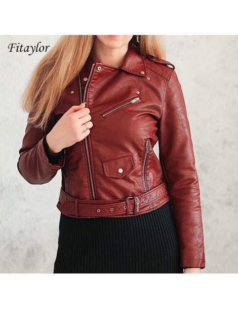 Leather Jackets 2019 Spring Autumn Women Faux Soft Leather Jacket Long Sleeve Pink Biker Coat Zipper Design Motorcycle PU Red...