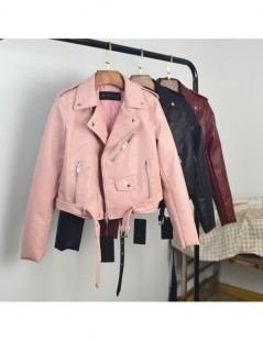 Leather Jackets 2019 Spring Autumn Women Faux Soft Leather Jacket Long Sleeve Pink Biker Coat Zipper Design Motorcycle PU Red...