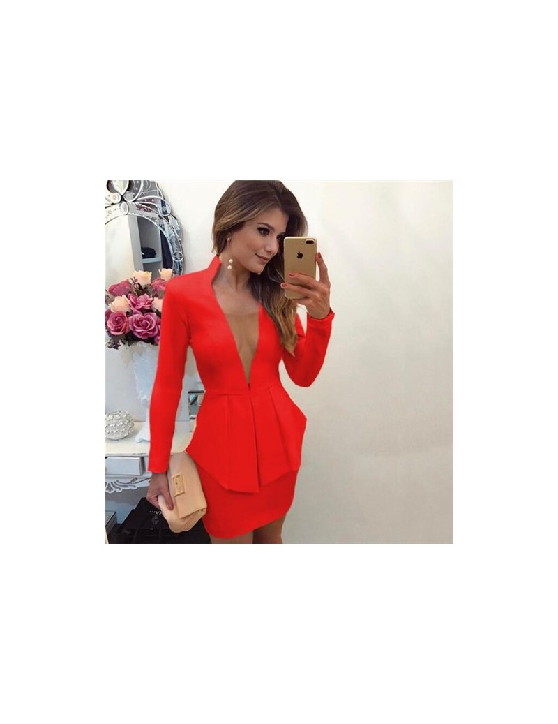 Dress Suits Women Elegant Sexy Deep V Neck OL Office Lady Wear 2019 Fake Two Piece Set Female Clothes Work Party Club Outfit...