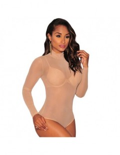 Bodysuits 2019 Nude Mesh Bodysuit Rompers Bodycon Jumpsuit Turtleneck Skinny Bodysuits Transparent New Women Sexy Body Clothi...