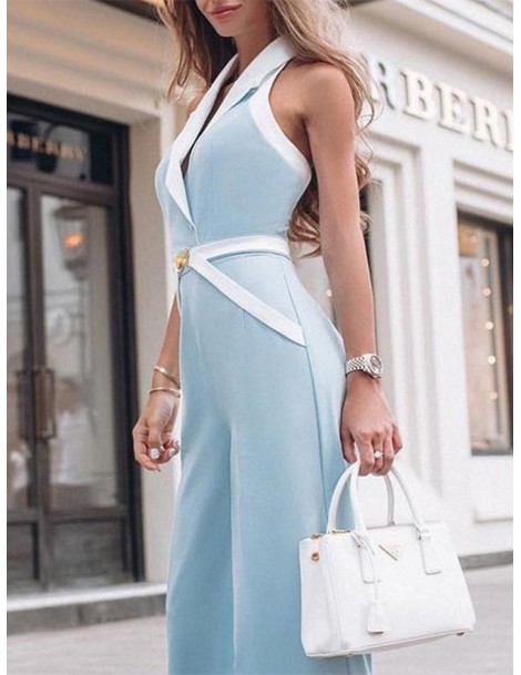 Jumpsuits Sexy Halter Jumpsuits For Women Sleeveless Off Shoulder V Neck High Waist Wide Leg Pants Female 2019 Fashion - Sky ...