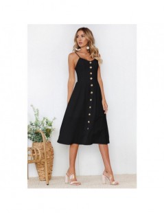 Dresses Summer Women Long Maxi Boho Solid Spaghetti Strap Button Beach Evening Party Dress Sundress Long Dresses - Black - 4U...
