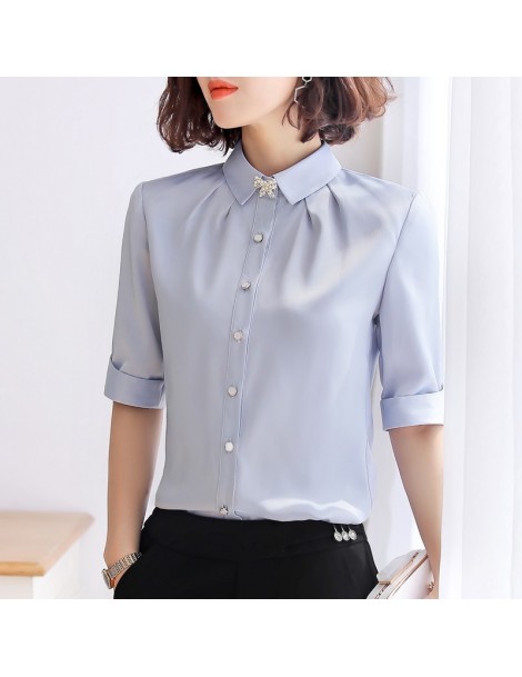 Blouses & Shirts Summer Fashion women Chiffon shirt Send brooch half sleeve slim blouse office ladies formal Business intervi...
