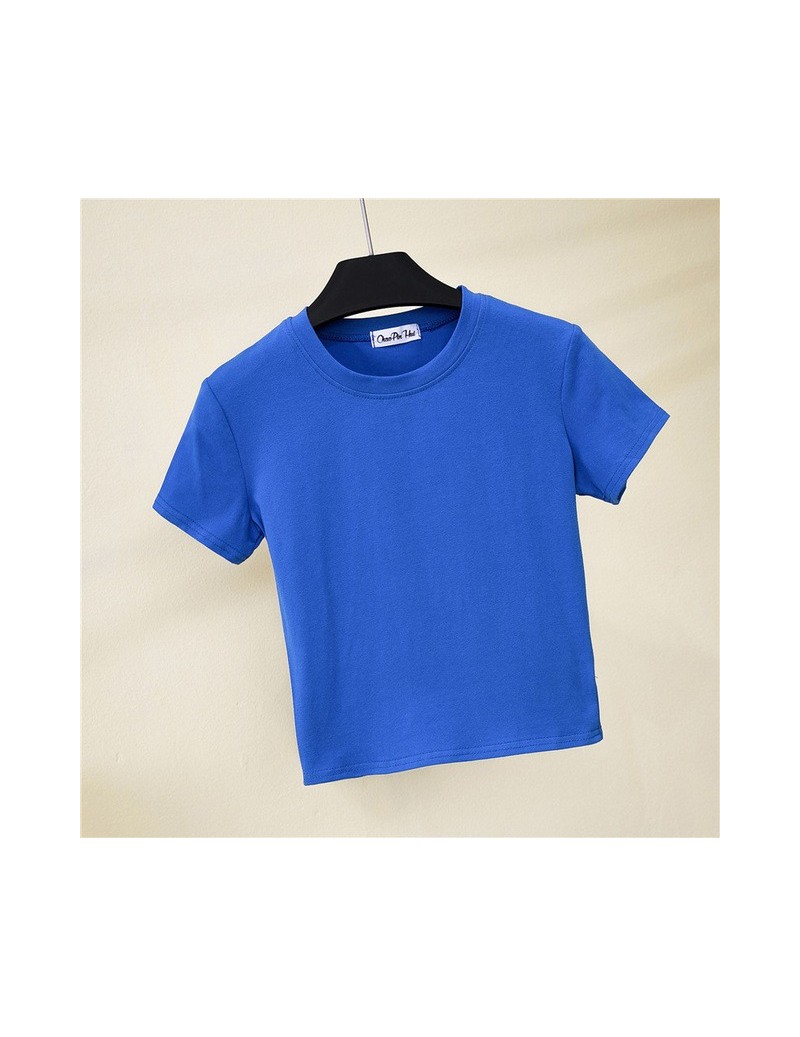 Crop Top T-Shirt Female Solid Cotton O-Neck Short Sleeve T-shirts for Women High Waist Slim Short Sport Blanc Femme T-Shirt ...