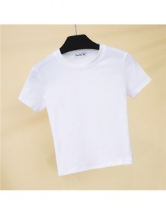 T-Shirts Crop Top T-Shirt Female Solid Cotton O-Neck Short Sleeve T-shirts for Women High Waist Slim Short Sport Blanc Femme ...