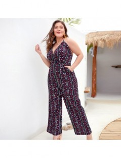 Jumpsuits Backless Bodysuit Female Rompers Loose Plus Size 3XL 4XL Women Playsuits Sleeveless Printed Deep V-Neck Women Plays...