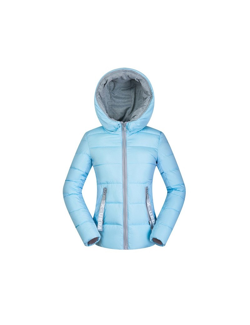 Womens Parkas Winter Jacket Coat Casual Solid Warm Thicken Hooded zipper Cotton padded Short outwear coat Tops - Sky blue - ...