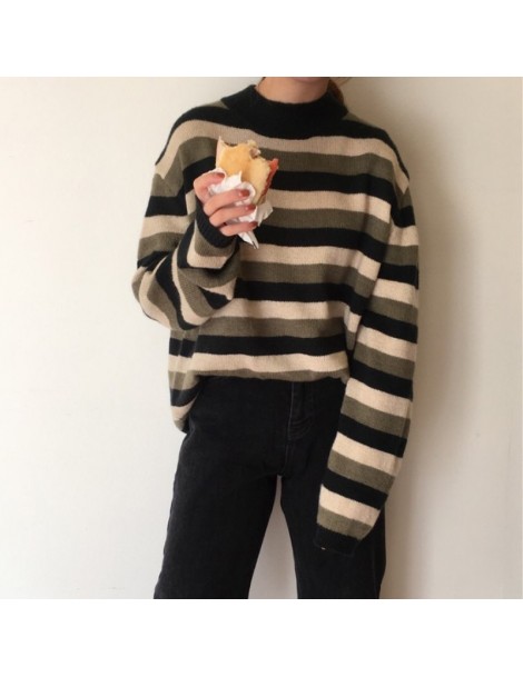 Pullovers 2017 autumn and winter korean chic style o neck stripe sweaters womens pullovers womens (B0901) - Brown - 4Z3953278...