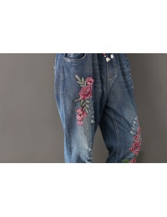Pants & Capris Plus Size Women Jeans Autumn Harem Pants Embroidery Floral Elastic Waist Oversize Vintage Trousers New Ripped ...