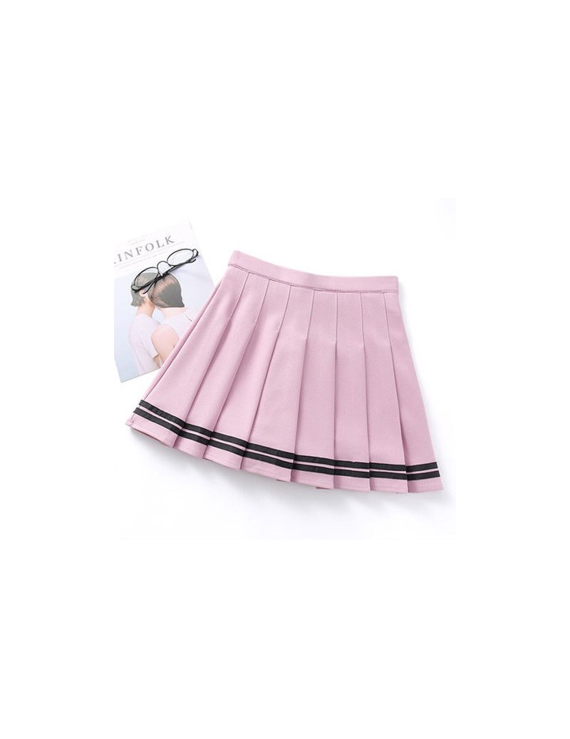 Skirts Women High Waist Chic Striped Stitching Skirt Student Elastic Waist Pleated Skirt Cute Sweet Girls Dance Skirt Preppy ...
