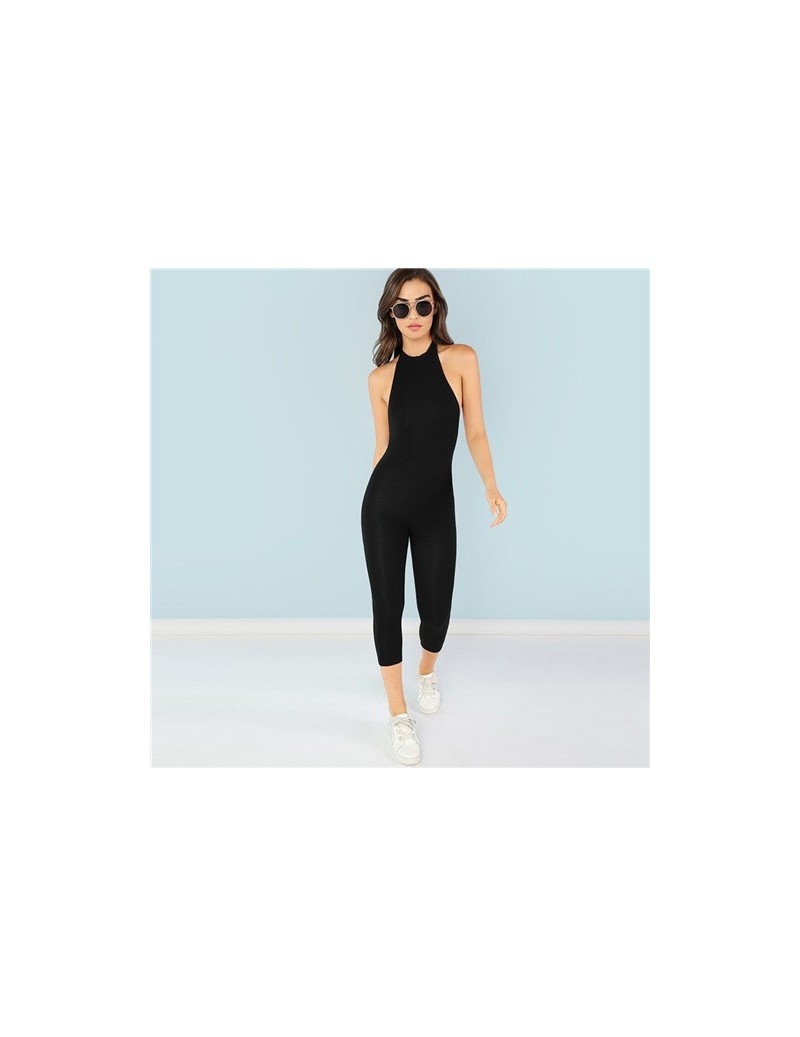 Jumpsuits Black Mock Neck Skinny Jumpsuit Sexy Backless Bodycon Jumpsuit Activewear Clothes Summer Women Fitness Jumpsuit - B...