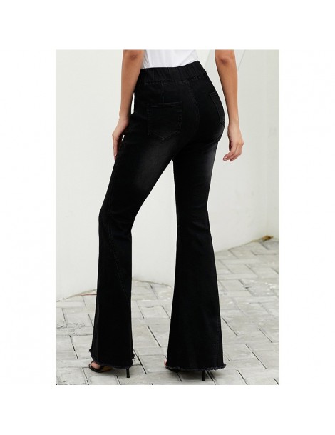 Jeans Fashion Casual High Waist Women Wide Leg Jeans Hole Solid Denim Jeans Ripped Pants - Black - 5P111139654427-1 $56.73