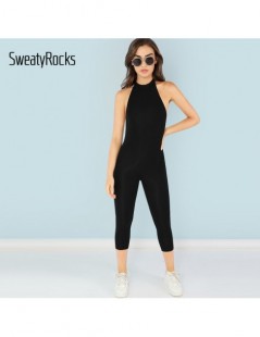 Jumpsuits Black Mock Neck Skinny Jumpsuit Sexy Backless Bodycon Jumpsuit Activewear Clothes Summer Women Fitness Jumpsuit - B...
