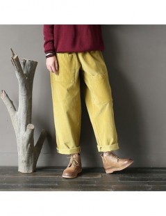 Pants & Capris Women Pockets Pants Corduroy Cotton Vintage Trouser 2019 Spring Autumn New Loose Women Warm Pants - Coffee - 4...