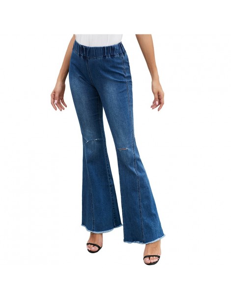 Jeans Fashion Casual High Waist Women Wide Leg Jeans Hole Solid Denim Jeans Ripped Pants - Black - 5P111139654427-1 $56.73