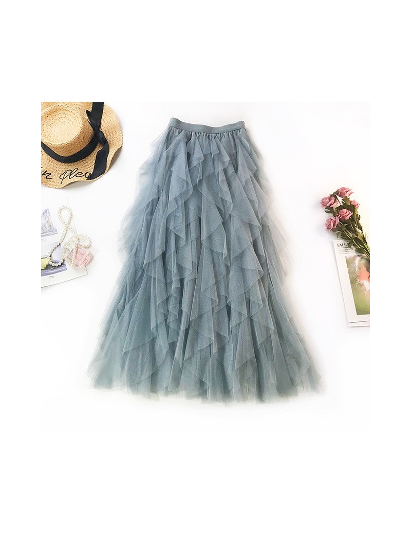 Skirts Women Mesh Skirt Ladies Elegant High Waist Midi Skirt Tulle Summer New Ruflfe Tutu Elastic Tulle Long Jupe Female Maxi...