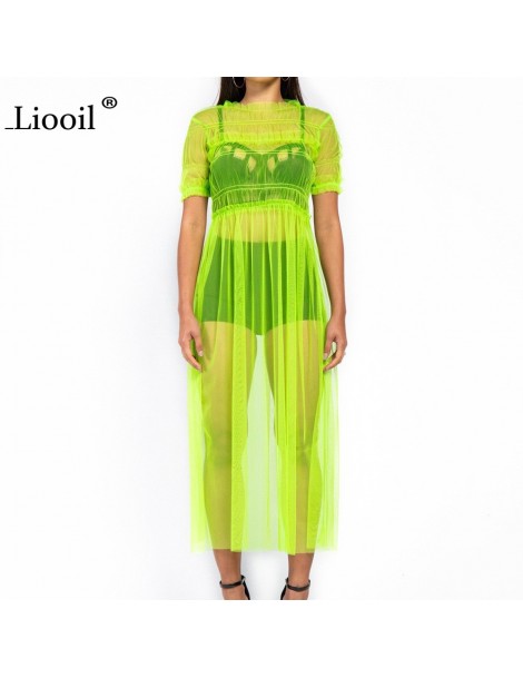 Dresses See Through Mesh Sexy Maxi Dress Women Clothes 2019 Neon Green Dress O Neck Plus Size Party Club Wear Long Dresses - ...