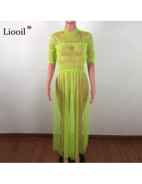 Dresses See Through Mesh Sexy Maxi Dress Women Clothes 2019 Neon Green Dress O Neck Plus Size Party Club Wear Long Dresses - ...
