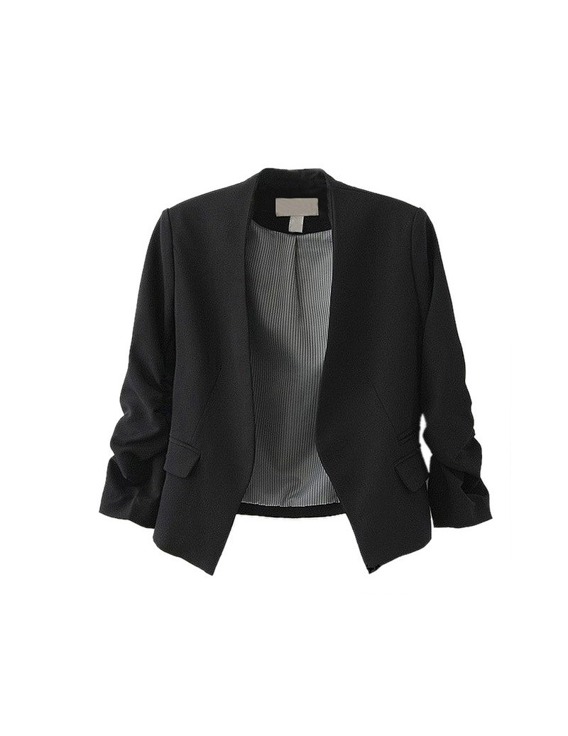 New Chic Basic Solid Color Fashion Women 3/4 Sleeve Pockets None Button Woman Slim Short Suit Jacket - A - 4A3830859584-1