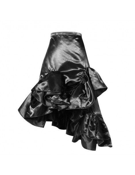 Skirts 2019 High street Irregular Ruffles Skirt Sexy High Waist Package Hips Mid Calf A-Lined Asymmetric Satin Skater Femme B...
