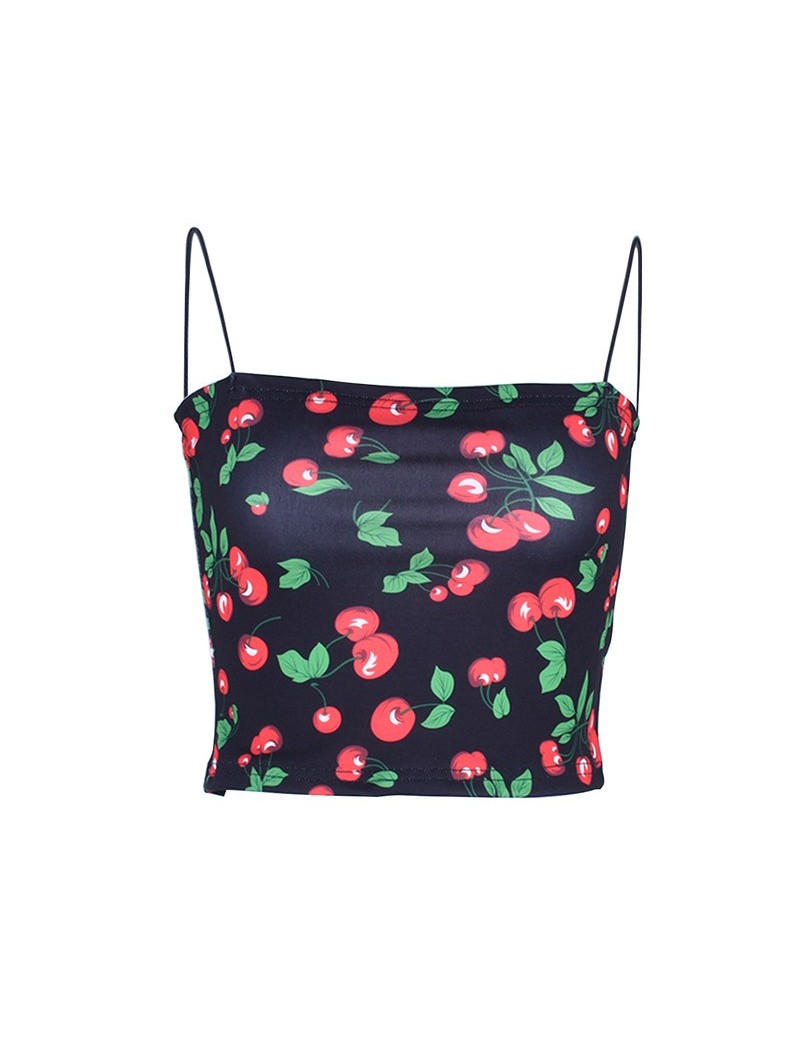Camis Summer Casual Daily Party Sexy All Match Spaghetti Strap Off Shoulder Clubwear Women Camisole Cherry Print Crop Top Sho...