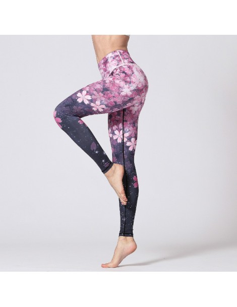 Leggings 2018 New Women Workout Leggings Bandage Flower Printed High Waist Fitness Ballet Legging Elastic Sporting Pants - as...