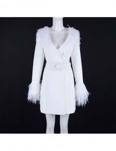 Dresses Seamyla 2019 New Elegant White Dress Women Fashion Club Runway Dress Long Sleeve Feathers V Neck Evening Party Dresse...