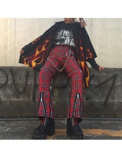 Pants & Capris 2019 New Autumn Winter Women Streetwear Retro Red Plaid Harajuku Punk Pants Zipper Casual High Waist Straight ...