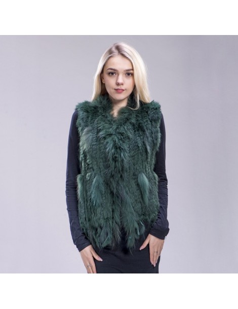 Real Fur knitted rabbit fur vest raccoon dog fur collar knitted vest rabbit fur waistcoat gilet - yellow - 493937951863-8 $43.26