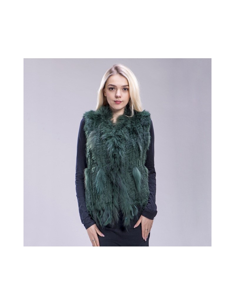 Real Fur knitted rabbit fur vest raccoon dog fur collar knitted vest rabbit fur waistcoat gilet - yellow - 493937951863-8 $73.54