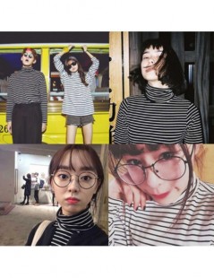 T-Shirts Tee Shirts Woman 2019 Spring New Korean Harajuku Striped Turtleneck T-shirt For Women Long Sleeve T-shirts Casual To...