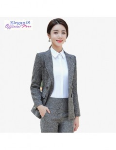 Pant Suits Pant Suits Women Formal Blazer Office Lady Business Work Jacket Coat High Waist Pants Female Trousers Black and Gr...