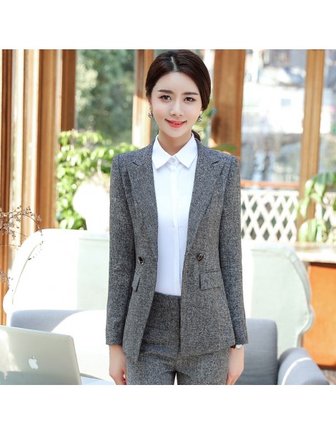 Pant Suits Pant Suits Women Formal Blazer Office Lady Business Work Jacket Coat High Waist Pants Female Trousers Black and Gr...