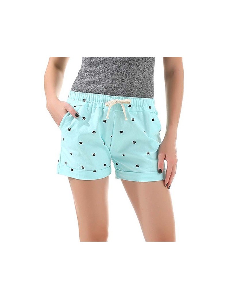 2018 New Cotton Women's Casual Shorts home-style cat's head candy-colored Shorts - Skyblue - 413962994679-3
