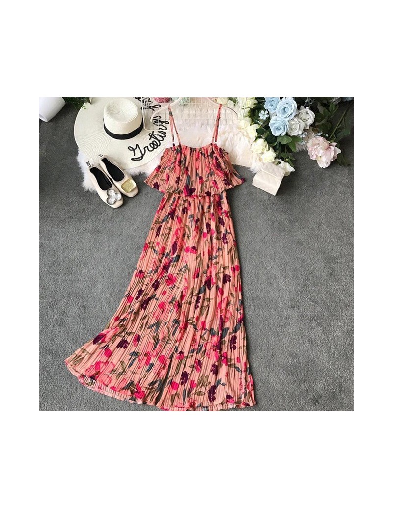 2019 New Women Bohemia Printed Floral Jumpsuits Summer Ruffled Sling Design Ladies Holiday Casual Outfit Rompers - Pink - 4U...