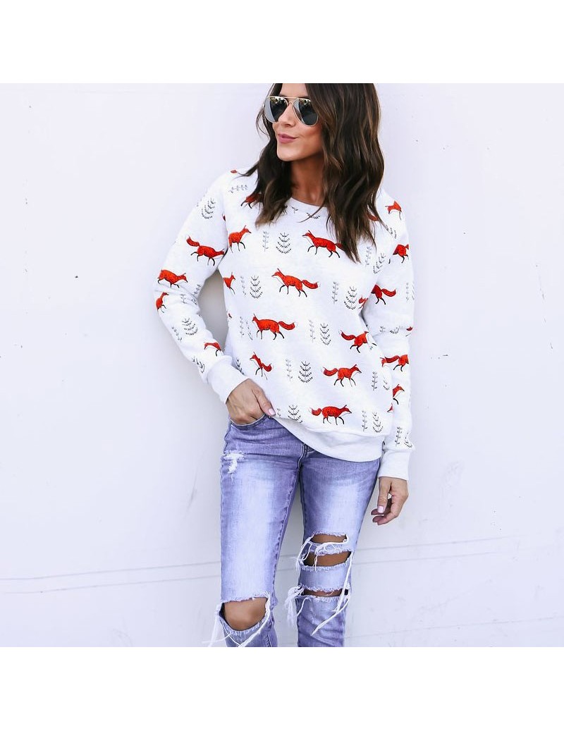 Fashion Women Snowflake Deer/ Fox Print Sweatshirt Jumper Pullover Slim Fit Christmas Tops SSA-19ING - Fox - 4R4154391276-1
