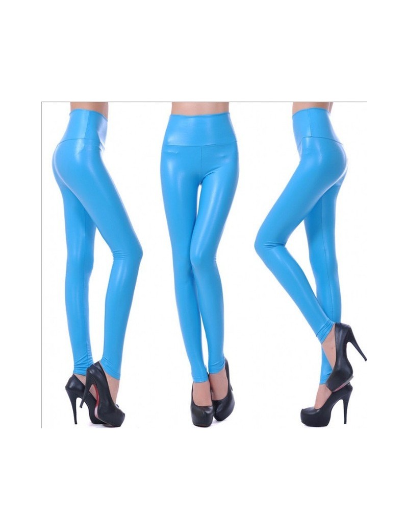 Womens PU Leather Pants High Elastic Waist Leggings Not Crack Slim Leather Leggings Fleece Trousers Women Fashion F80 - Sky ...